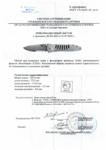 Сертификат на Бенчмейд 13000 Монохром